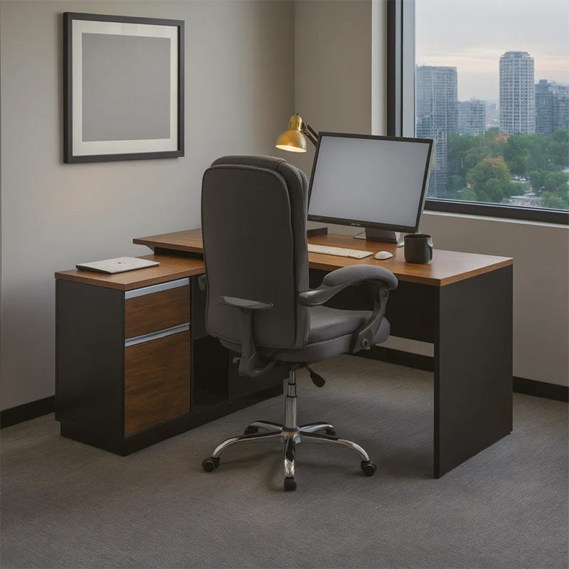 Professional desk with left corner Oscar melamine in walnut-anthracite 140x120x76cm