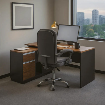 Professional desk with left corner Oscar melamine in walnut-anthracite 140x120x76cm
