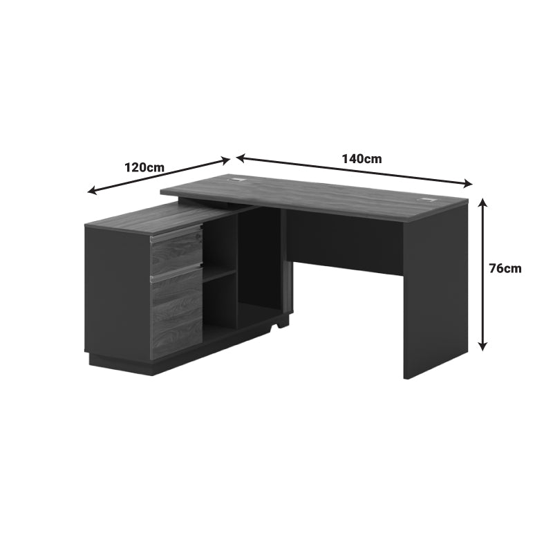 Professional desk with left corner Oscar melamine in walnut-anthracite 140x120x76cm