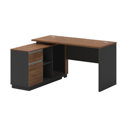 Professional desk with left corner Oscar melamine in walnut-anthracite 140x120x76cm