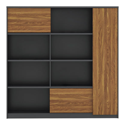 Professional oscar professional office display bookcase melamine in walnut-charcoal shade 180x40x180cm