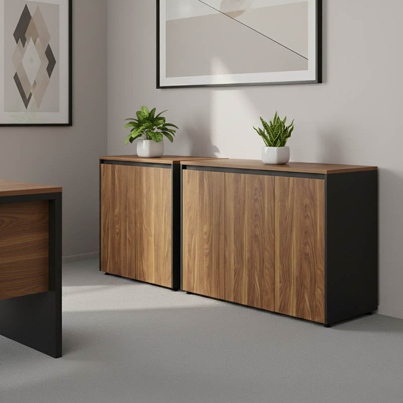 Professional office low cabinets Oscar walnut-anthracite 200x40x80cm