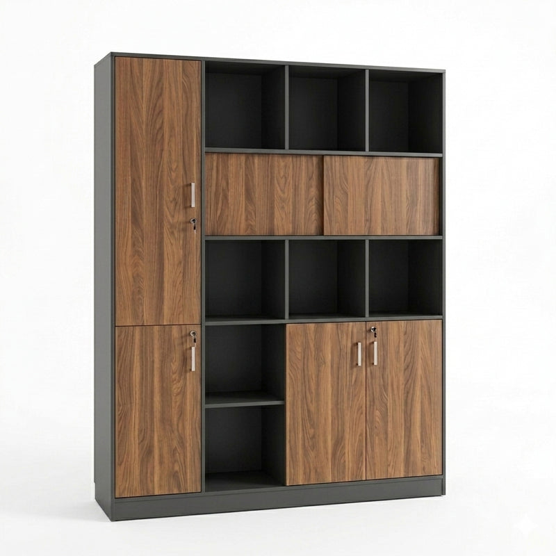 Professional bookcase Bokanza walnut-anthracite 160x40x200cm