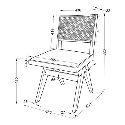 Winslow chair wood rubberwood light walnut-pvc natural rattan-fabric gray