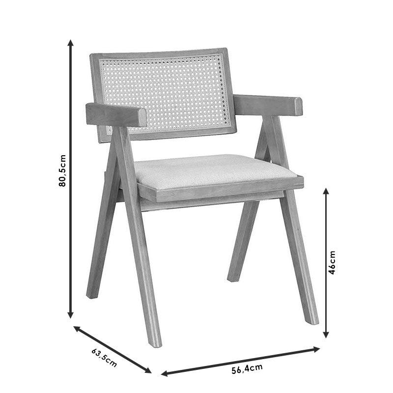 Armchair Winslow pakoworld wood rubberwood light walnut-pvc natural rattan-fabric gray