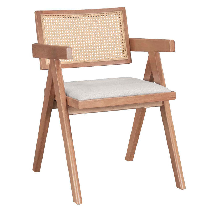 Armchair Winslow wood rubberwood light walnut-pvc natural rattan-fabric gray