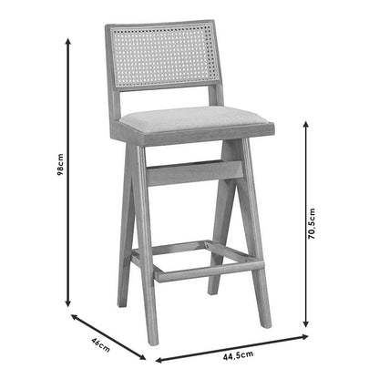 Bar stool Winslow pakoworld wood rubberwood light walnut-pvc rattan natural-fabric gray 44.5x46x98cm