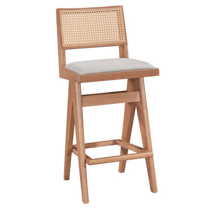 Bar stool Winslow wood rubberwood light walnut-pvc rattan natural-fabric gray 44.5x46x98cm