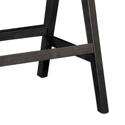 Bar stool with arms Winslow pakoworld wood rubberwood black-pvc rattan natural-fabric gray