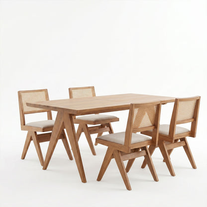 Dining set Winslow set 5pieces rubberwood light walnut 160x85x75cm