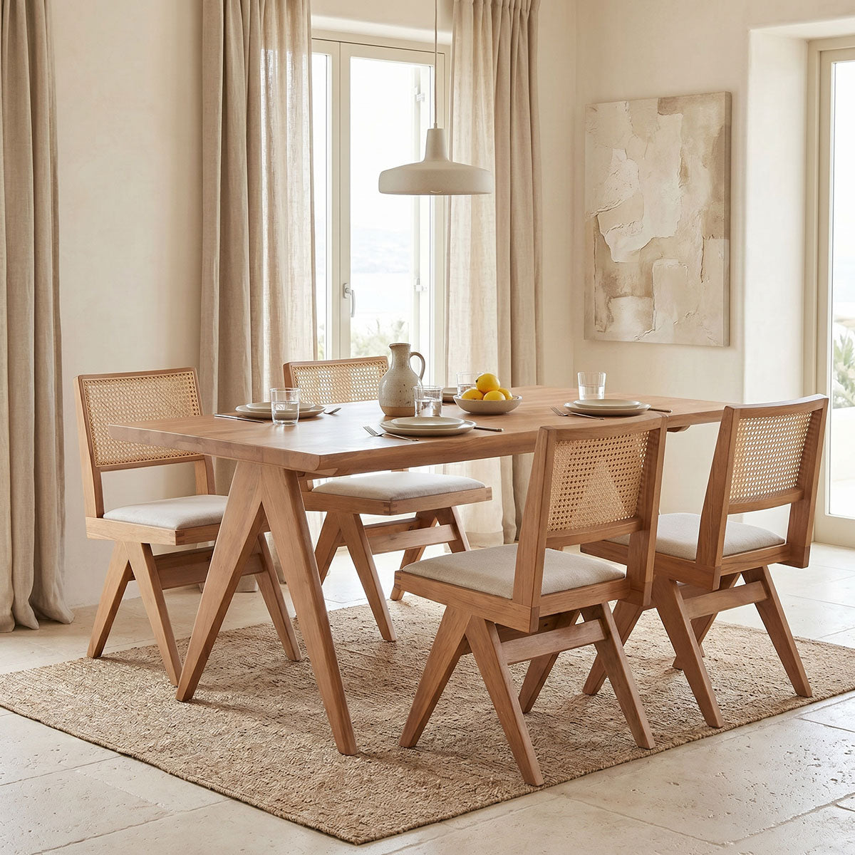 Dining set Winslow set 5pieces rubberwood light walnut 160x85x75cm