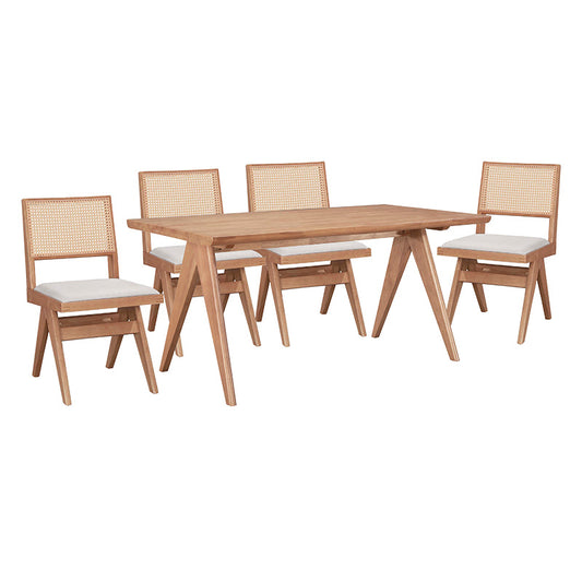 Dining set Winslow pakoworld set 5pieces rubberwood light walnut 160x85x75cm