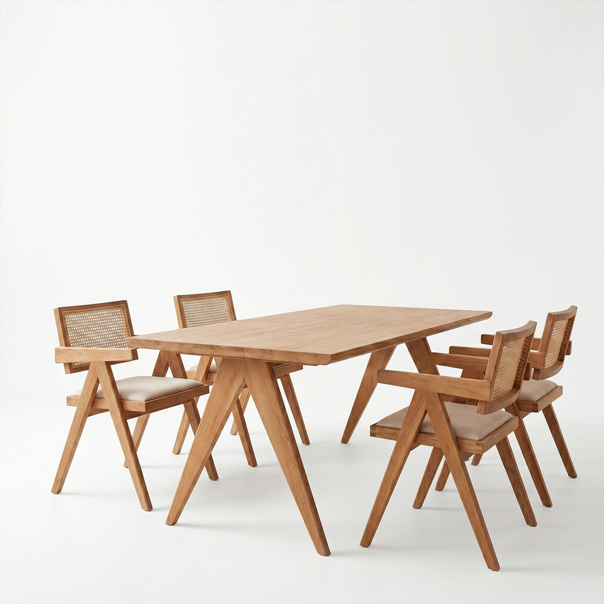Dining set Winslow Ι set 5pieces rubberwood light walnut 160x85x75cm