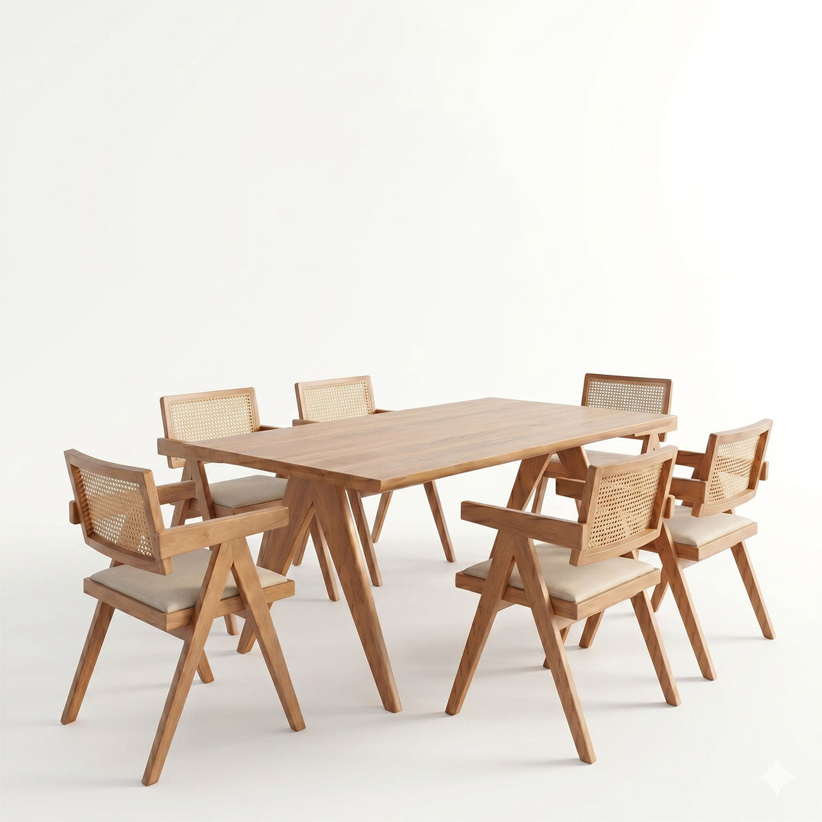 Dining set Winslow Ι set 7pieces rubberwood light walnut 160x85x75cm