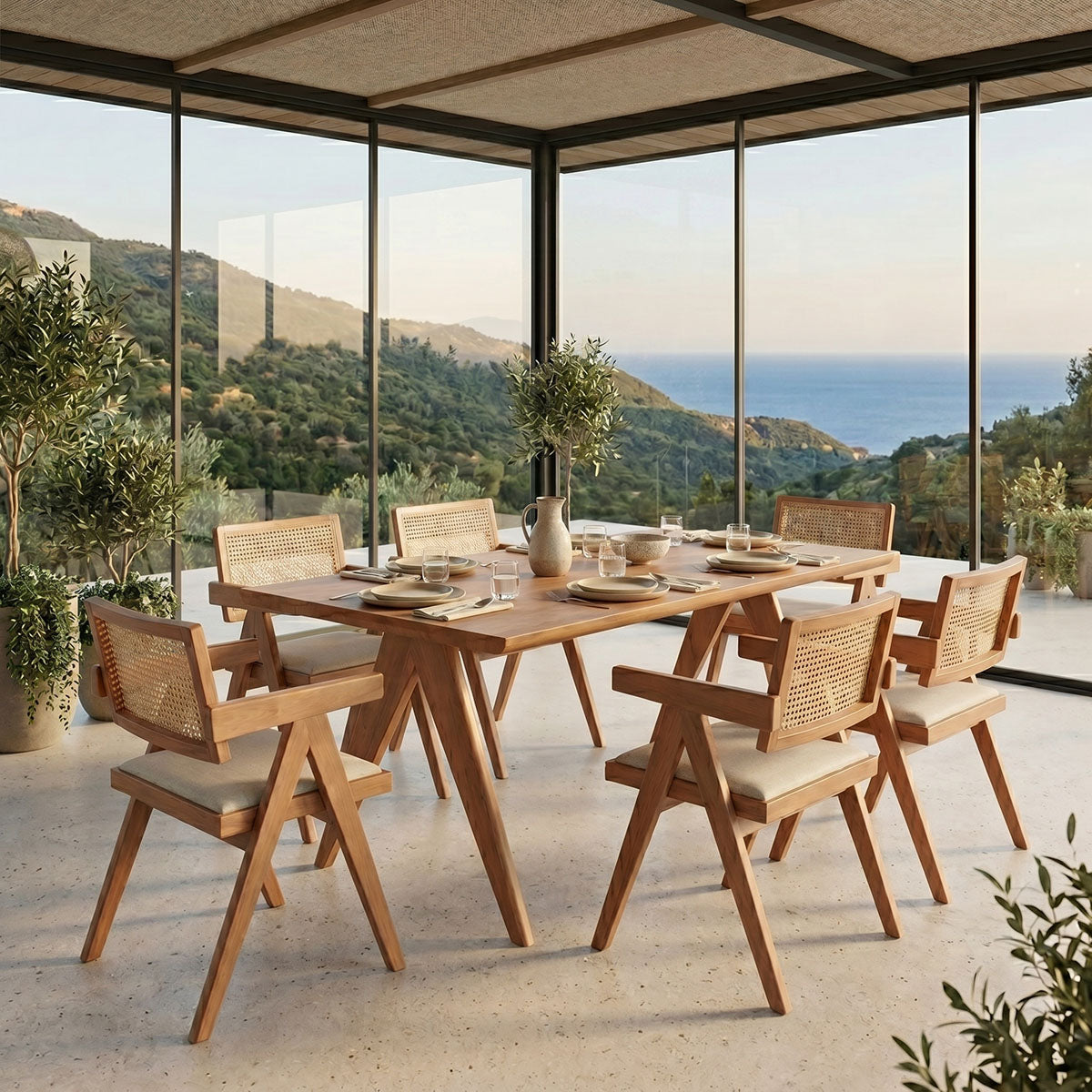 Dining set Winslow Ι set 7pieces rubberwood light walnut 160x85x75cm
