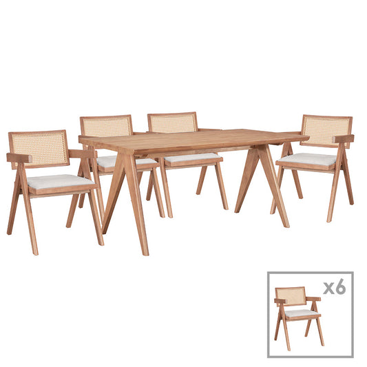 Dining set Winslow Ι pakoworld set 7pieces rubberwood light walnut 160x85x75cm