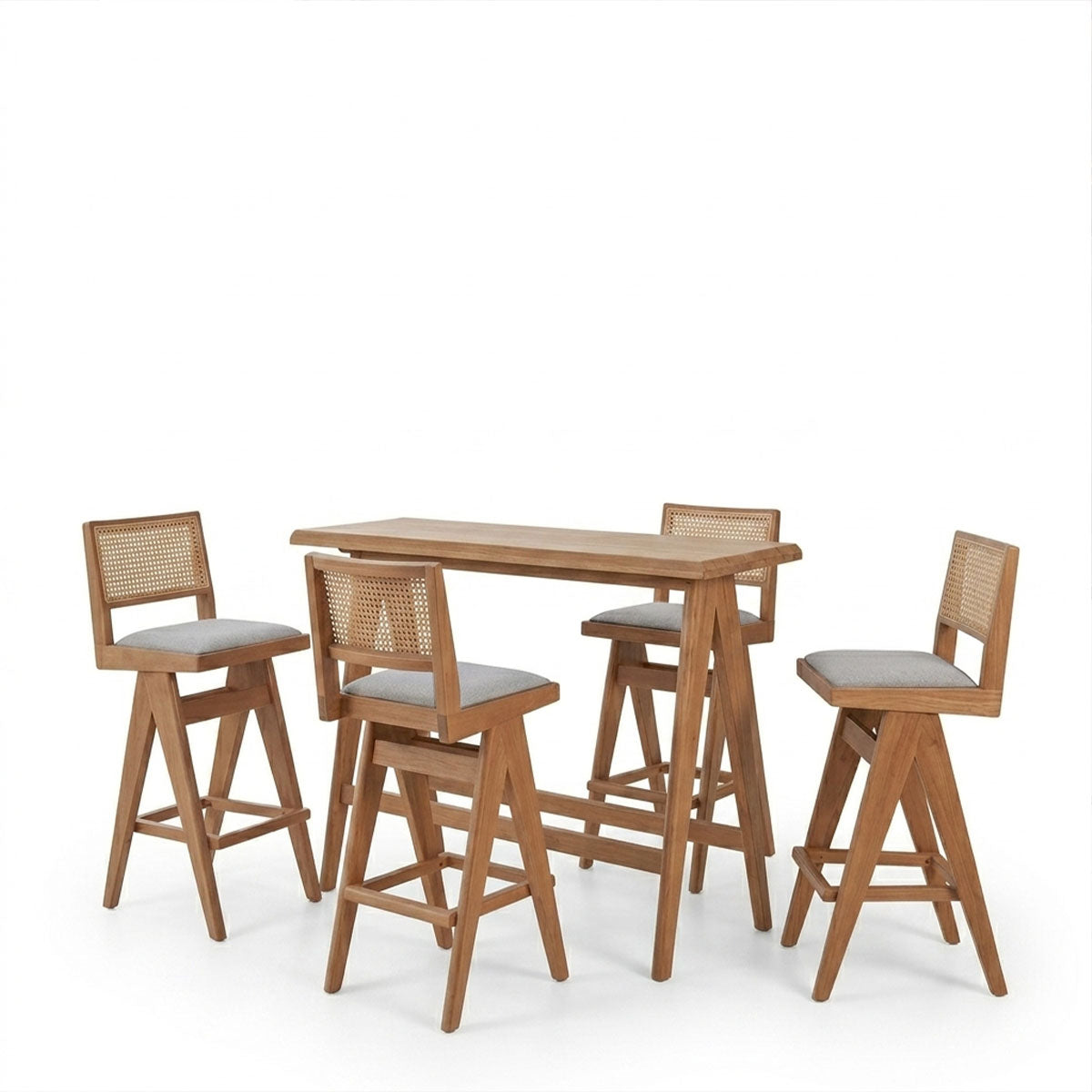 Dining bar set Winslow set 5pieces rubberwood light walnut 120x45x100cm