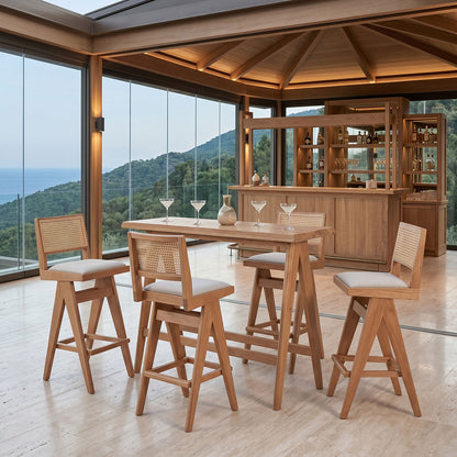 Dining bar set Winslow set 5pieces rubberwood light walnut 120x45x100cm