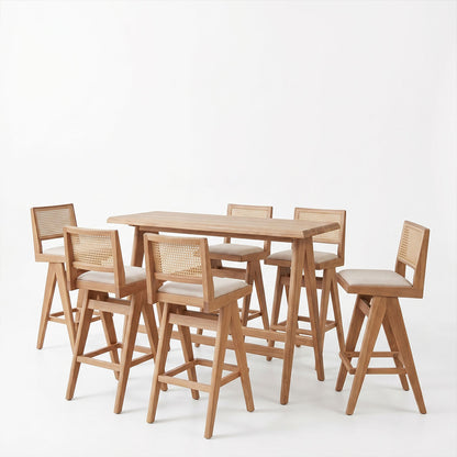 Dining bar set Winslow set 7pieces rubberwood light walnut 120x45x100cm