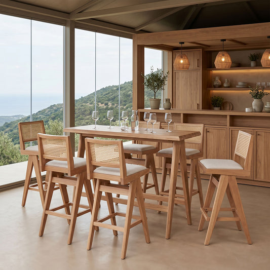 Dining bar set Winslow set 7pieces rubberwood light walnut 120x45x100cm