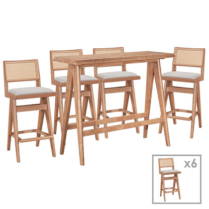 Dining bar set Winslow pakoworld set 7pieces rubberwood light walnut 120x45x100cm