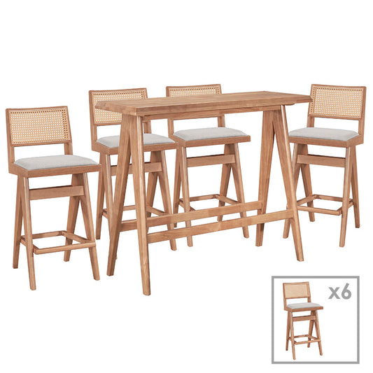 Dining bar set Winslow pakoworld set 7pieces rubberwood light walnut 120x45x100cm