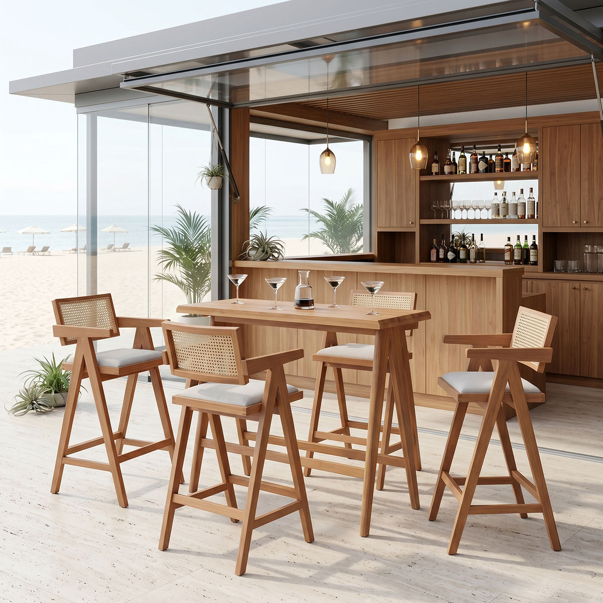 Dining set Winslow Ι set 5pieces rubberwood light walnut 120x45x100cm