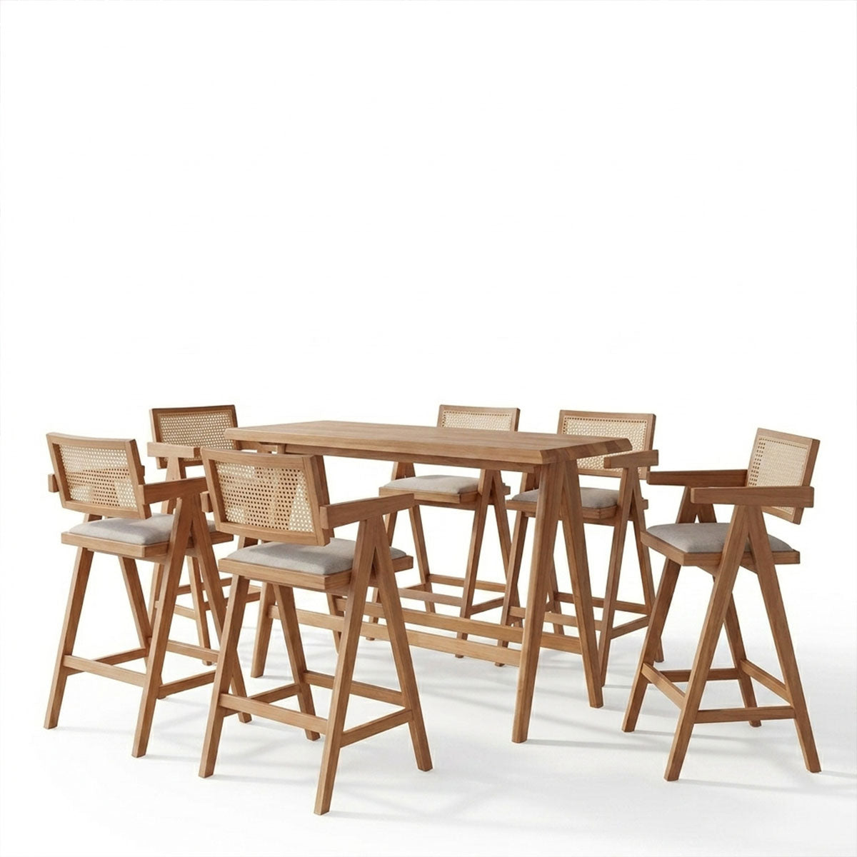 Dining set Winslow Ι set 7pieces rubberwood light walnut 120x45x100cm