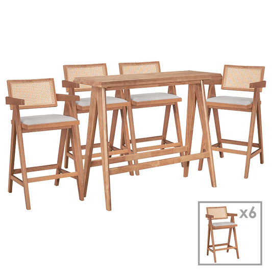 Dining set Winslow Ι pakoworld set 7pieces rubberwood light walnut 120x45x100cm