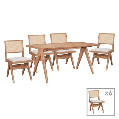 Winslow pakoworld dining table set of 7 rubberwood in light walnut shade 160x85x75cm