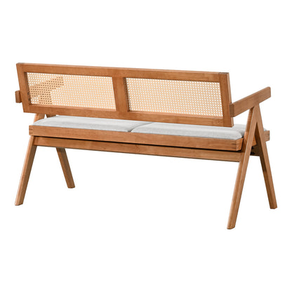 Winslow rubberwood 2-seater sofa in light walnut color-light grey fabric 130x60x77.5cm
