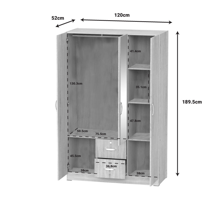 Three-leaf wardrobe Dillion pakoworld sonoma melamine 120x52x190cm