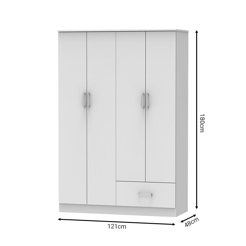 Four-leaf wardrobe Karter pakoworld white melamine 121x48x180cm