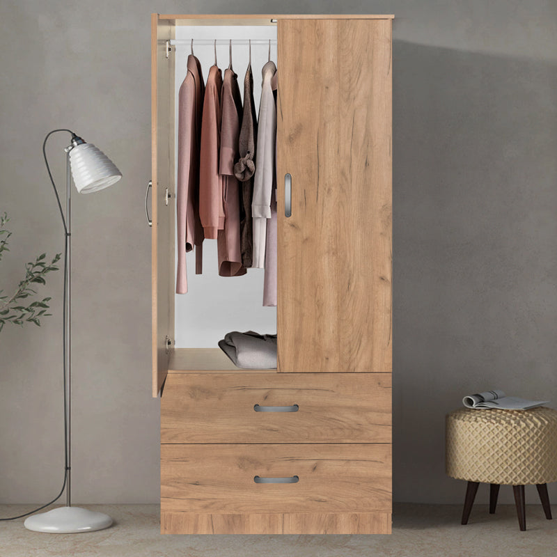 Wardrobe Zelia pakoworld with 2 doors and drawers in natural color 79x42x180cm