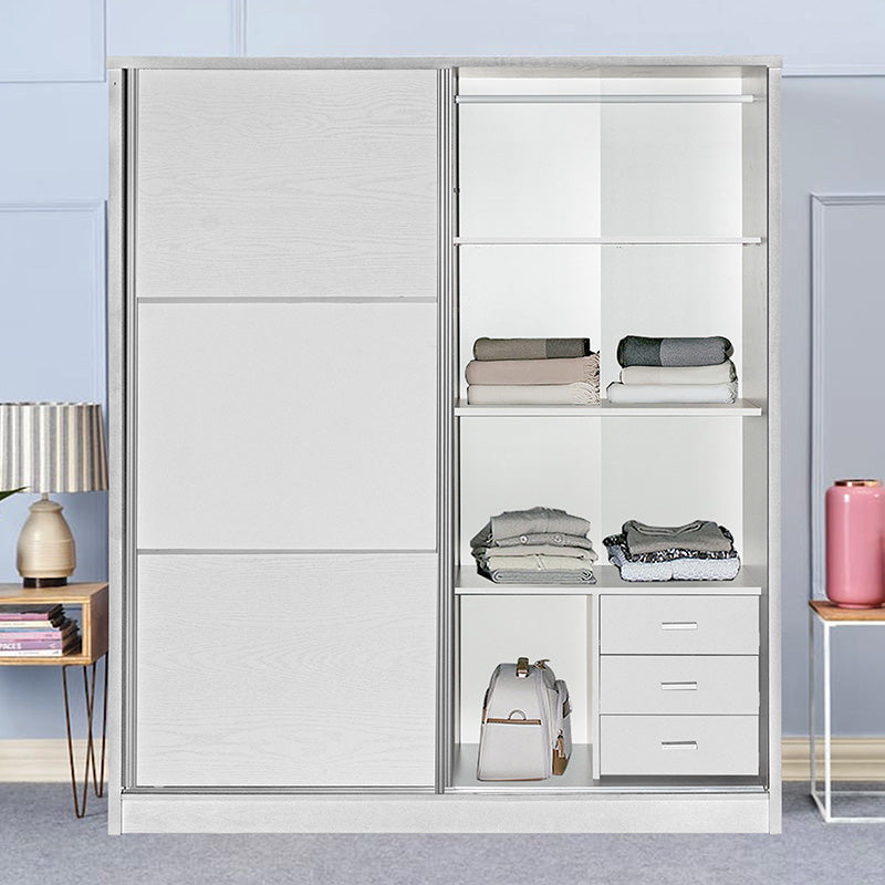 Wardrobe with 2 sliding doors Chase pakoworld in white colour 152.5x56.5x185cm