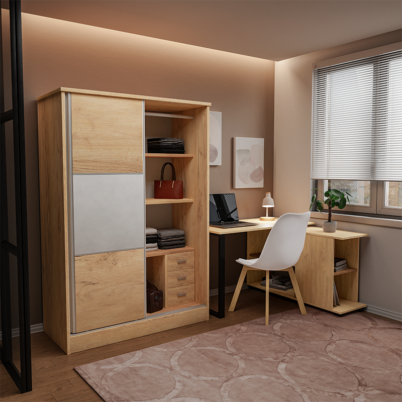 Wardrobe with 2 sliding doors Chase pakoworld in natural colour 152.5x56.5x185cm