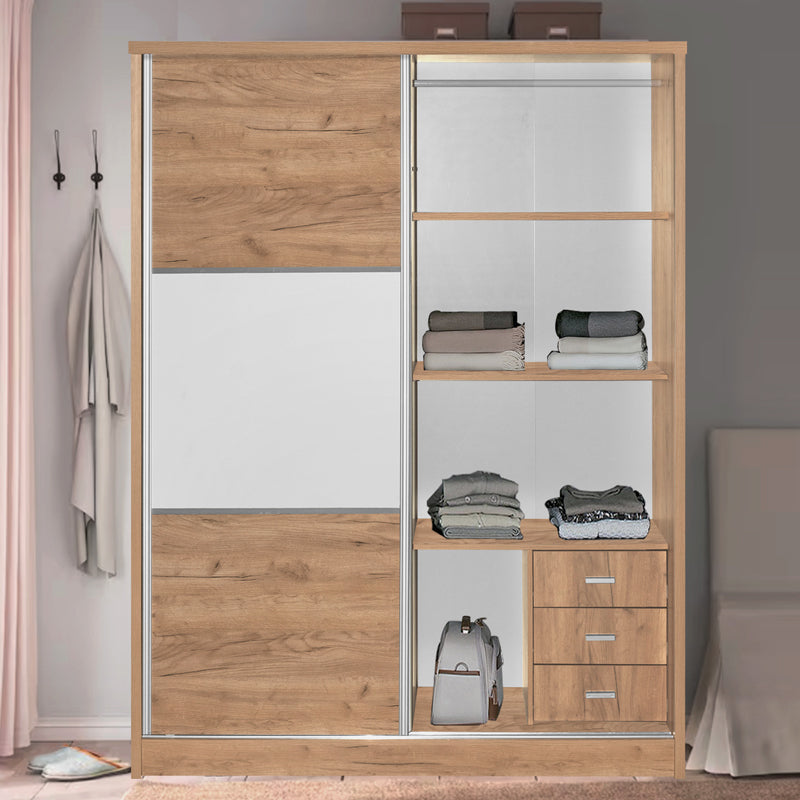 Wardrobe with 2 sliding doors Chase pakoworld in natural colour 152.5x56.5x185cm