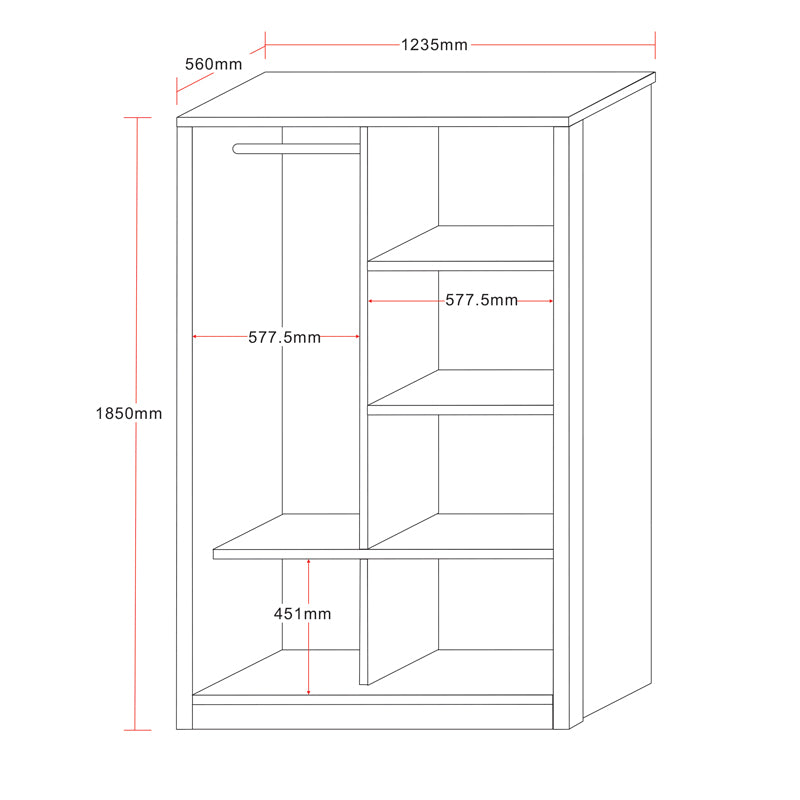 Wardrobe with 2 sliding doors Griffin pakoworld in white colour 121x56.5x180.5cm