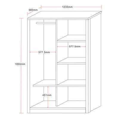 Wardrobe with 2 sliding doors Griffin pakoworld in white colour 121x56.5x180.5cm