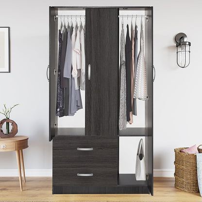 Wardrobe Zelia pakoworld with 2 doors and drawers in wenge eo color 90x42x180cm
