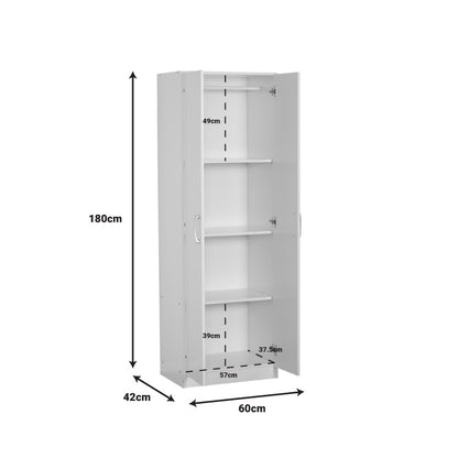 2 doors wardrobe Jonar pakoworld white color melamine 60x42x180cm