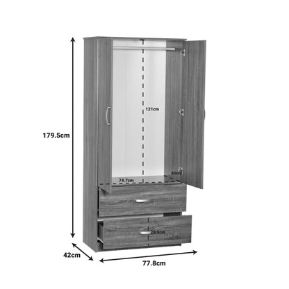 Zelia pakoworld two-leaf wardrobe with 2 drawers walnut color 79x42x180cm