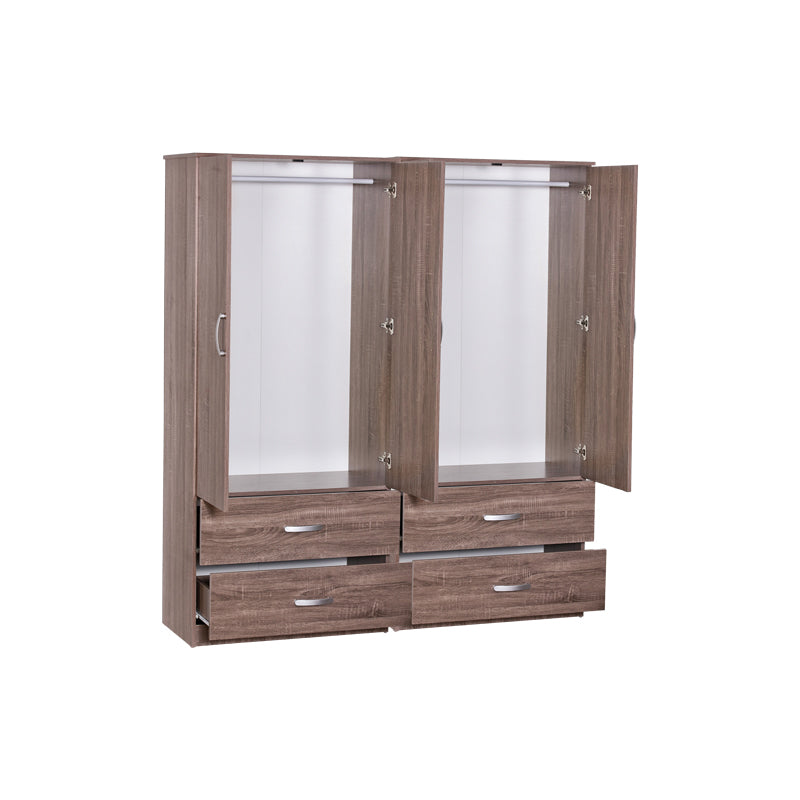 Zelia I pakoworld four-leaf wardrobe with 4 drawers walnut color 158x42x180cm