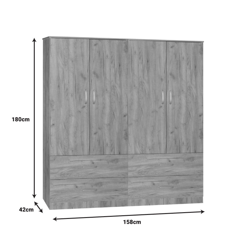 Zelia B pakoworld four-leaf wardrobe with 4 drawers natural color 158x42x180cm