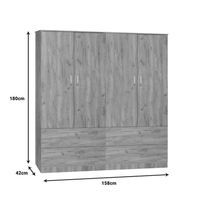Zelia B pakoworld four-leaf wardrobe with 4 drawers natural color 158x42x180cm