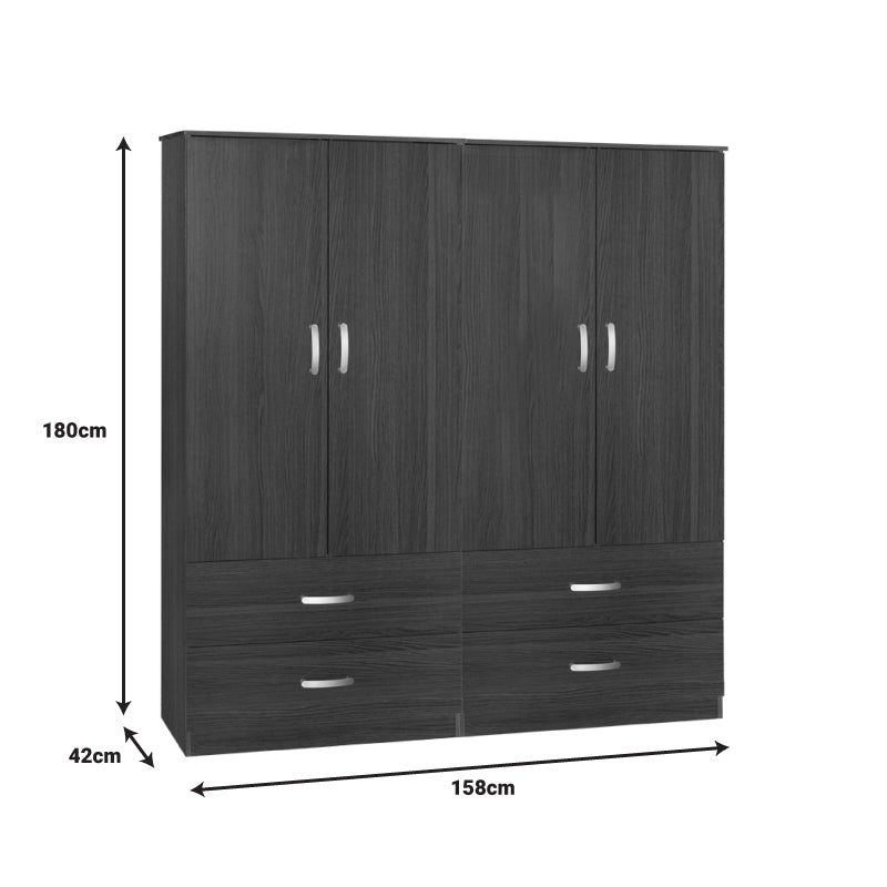 Zelia C pakoworld four-leaf wardrobe with 4 drawers wenge color 158x42x180cm