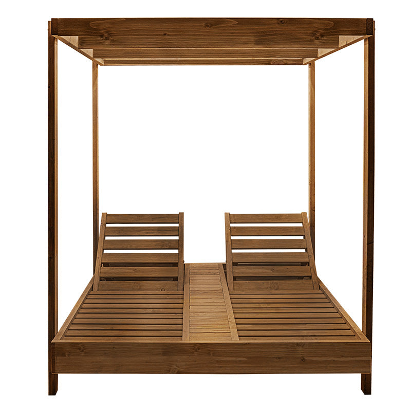 Pakoworld Dual 2-seater deckchair with walnut solid wood canopy