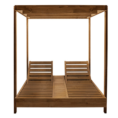 Pakoworld Dual 2-seater deckchair with walnut solid wood canopy