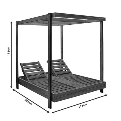 Pakoworld Dual 2-seater deckchair with whitel solid wood canopy