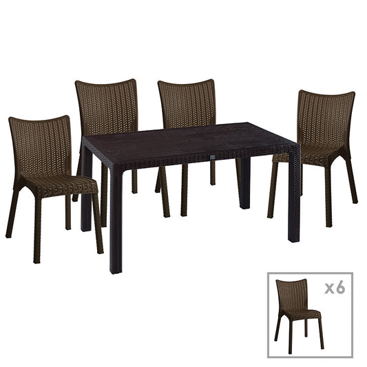 Dining set Explore-Confident pakoworld set 7pieces PP brown 150x90x73.5cm